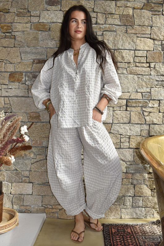 Nonni Gingham Nero Blouse Stone